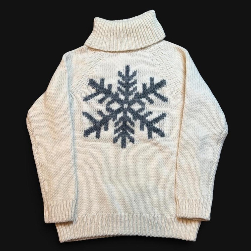 Gap Womens Cream Alpaca Wool Blend Snowflake Turtleneck Sweater Size XS Chunky